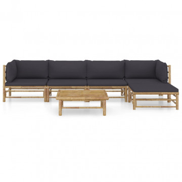 Set mobilier de grădină cu perne gri închis, 6 piese, bambus - Img 2