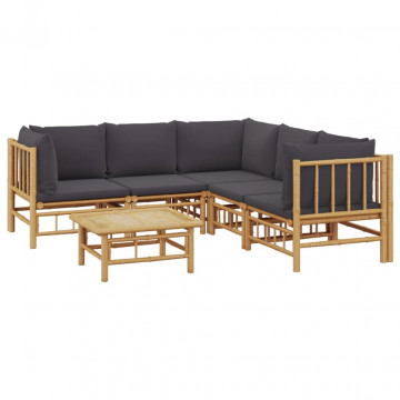 Set mobilier de grădină cu perne gri închis, 6 piese, bambus - Img 3