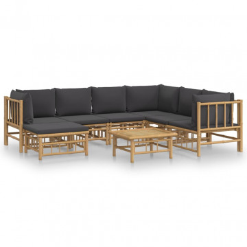 Set mobilier de grădină cu perne gri închis, 8 piese, bambus - Img 2