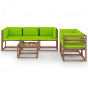 Set mobilier de grădină cu perne verde aprins, 6 piese - Img 2