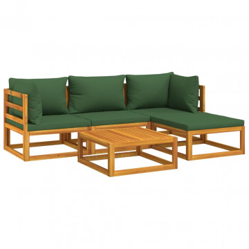 Set mobilier de grădină cu perne verzi, 5 piese, lemn masiv - Img 3