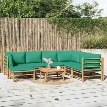 Set mobilier de grădină cu perne verzi, 8 piese, bambus - Img 1