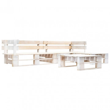 Set mobilier de grădină din paleți, 4 piese, alb, lemn - Img 1