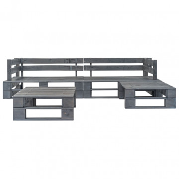 Set mobilier de grădină din paleți, 4 piese, gri, lemn - Img 2