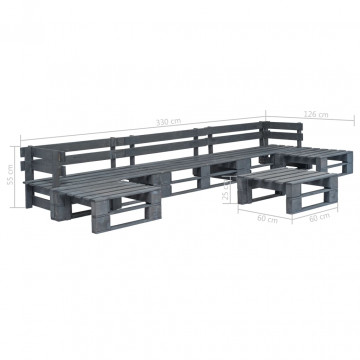 Set mobilier de grădină din paleți, 6 piese, gri, lemn - Img 2