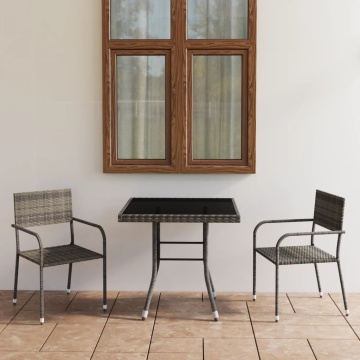 Set mobilier de grădină, gri, 3 piese, antracit, poli ratan - Img 1