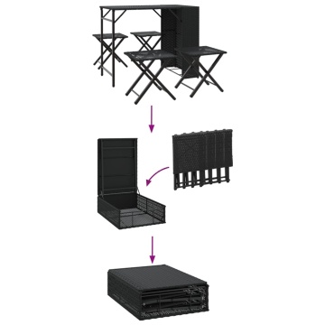 Set mobilier de grădină, pliabil, 5 piese, negru, poliratan - Img 7