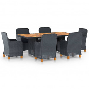 Set mobilier exterior cu perne, 7 piese, gri închis, poliratan - Img 1