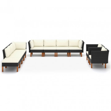Set mobilier grădină 10 piese negru poliratan & lemn eucalipt - Img 2