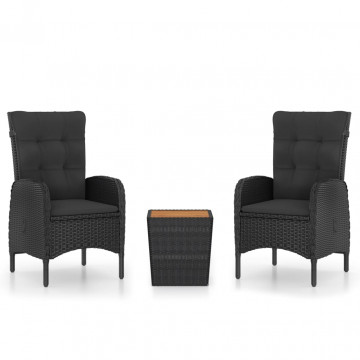 Set mobilier grădină, 3 piese, negru, poliratan și lemn acacia - Img 2