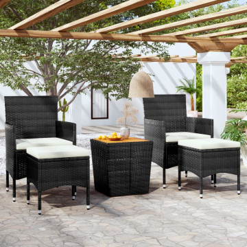 Set mobilier grădină, 5 piese, negru, poliratan și lemn acacia - Img 1