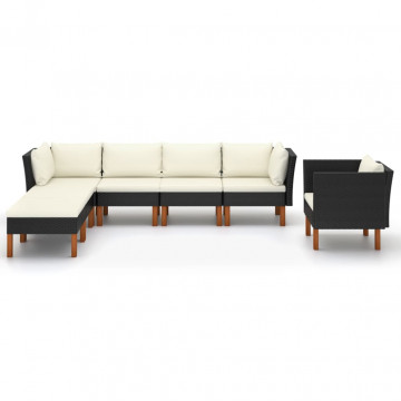 Set mobilier grădină 7 piese negru poliratan/lemn eucalipt - Img 2