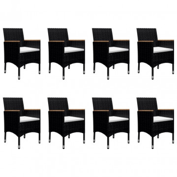Set mobilier grădină, 9 piese, negru, poliratan și lemn masiv - Img 3