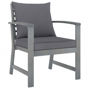 Set mobilier grădină cu pernă, 5 piese,gri, lemn masiv de acacia - Img 3