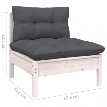 Set mobilier grădină cu perne, 11 piese, alb, lemn masiv pin - Img 6