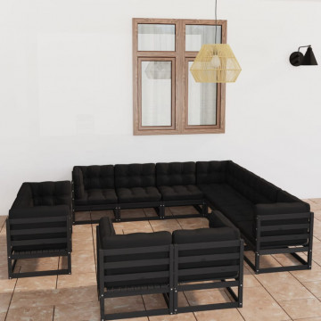 Set mobilier grădină cu perne, 11 piese, lemn masiv de pin - Img 1