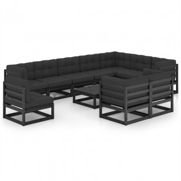 Set mobilier grădină cu perne, 11 piese, lemn masiv de pin - Img 2