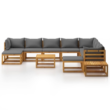 Set mobilier grădină cu perne, 12 piese, lemn masiv de acacia - Img 3