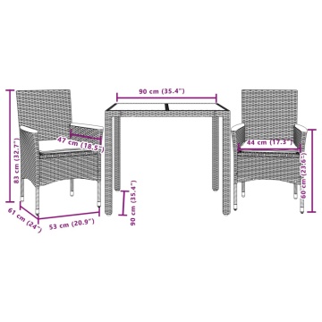 Set mobilier grădină cu perne 3 piese gri poliratan/lemn acacia - Img 6