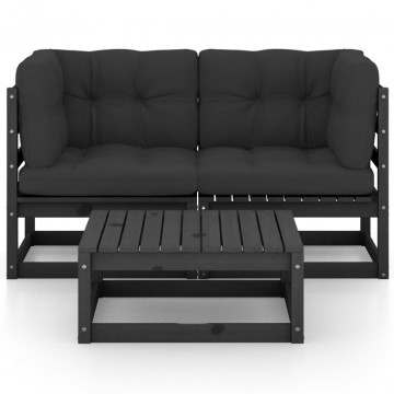 Set mobilier grădină cu perne, 3 piese, lemn masiv pin - Img 3