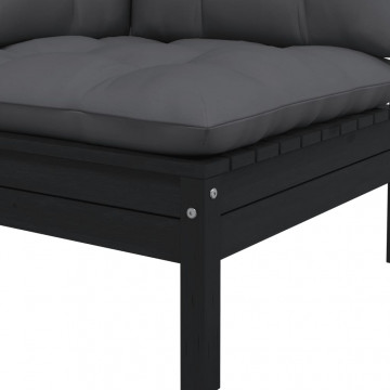 Set mobilier grădină cu perne, 3 piese, negru, lemn masiv pin - Img 4