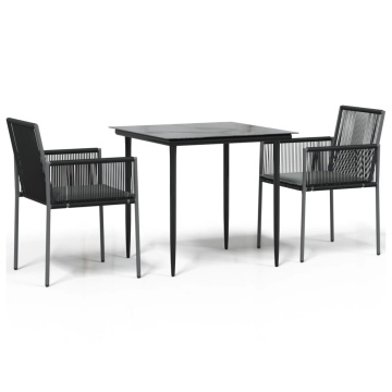 Set mobilier grădină cu perne, 3 piese, negru, poliratan & oțel - Img 2