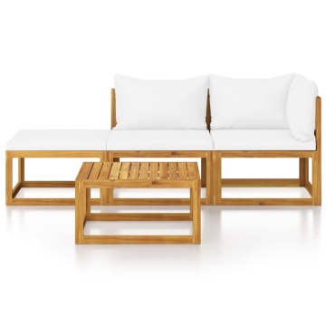 Set mobilier grădină cu perne, 4 piese, crem, lemn masiv acacia - Img 3
