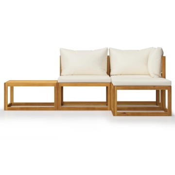 Set mobilier grădină cu perne, 4 piese, crem, lemn masiv acacia - Img 3