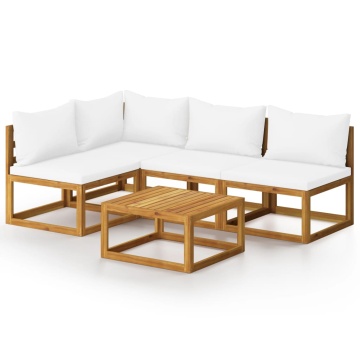 Set mobilier grădină cu perne, 5 piese, crem, lemn masiv acacia - Img 2