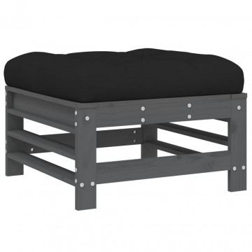 Set mobilier grădină cu perne, 5 piese, gri, lemn masiv - Img 5
