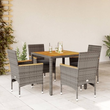 Set mobilier grădină cu perne 5 piese gri poliratan/lemn acacia - Img 1