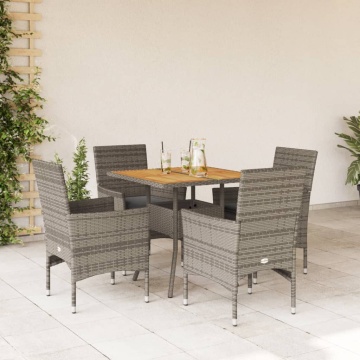 Set mobilier grădină cu perne 5 piese gri poliratan/lemn acacia - Img 1