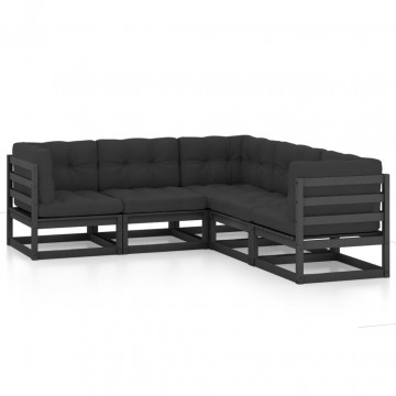 Set mobilier grădină cu perne, 5 piese, lemn masiv pin - Img 2