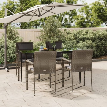 Set mobilier grădină cu perne, 5 piese, negru și gri, poliratan - Img 1