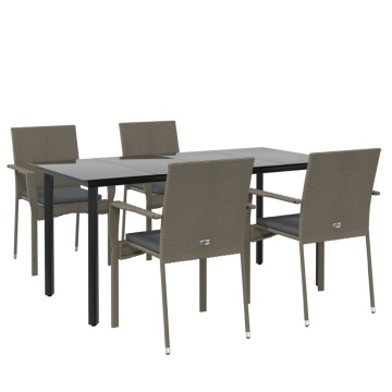 Set mobilier grădină cu perne, 5 piese, negru și gri, poliratan - Img 3