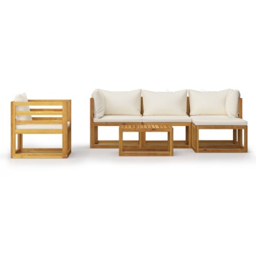 Set mobilier grădină cu perne, 6 piese, crem, lemn masiv acacia - Img 3