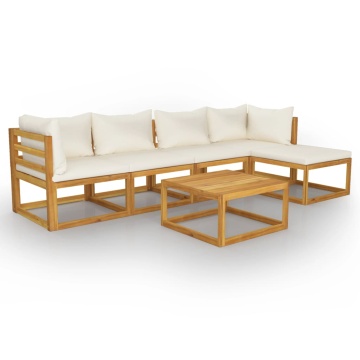 Set mobilier grădină cu perne, 6 piese, crem, lemn masiv acacia - Img 2