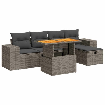 Set mobilier grădină cu perne 6 piese gri poliratan/lemn acacia - Img 2