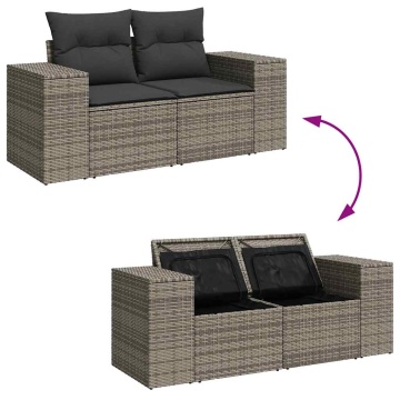 Set mobilier grădină cu perne 6 piese gri poliratan/lemn acacia - Img 7