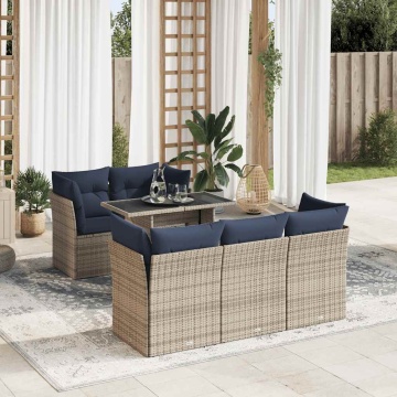 Set mobilier grădină cu perne 6 piese gri poliratan/lemn acacia - Img 1