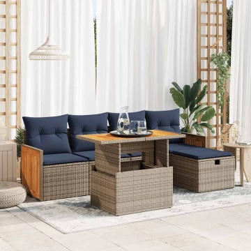Set mobilier grădină cu perne 6 piese gri poliratan/lemn acacia - Img 1