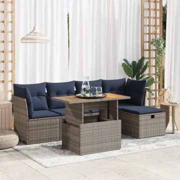 Set mobilier grădină cu perne 6 piese gri poliratan/lemn acacia - Img 1