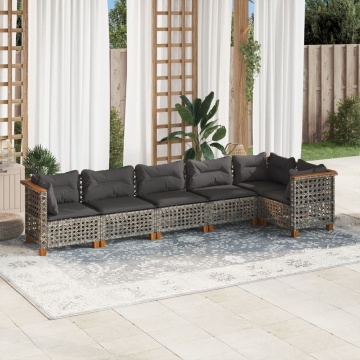 Set mobilier grădină cu perne, 6 piese, gri, poliratan - Img 1