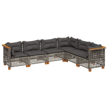 Set mobilier grădină cu perne, 6 piese, gri, poliratan - Img 2