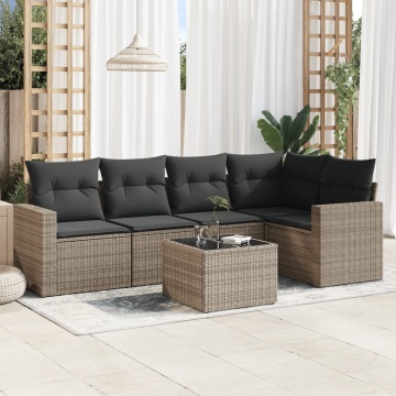 Set mobilier grădină cu perne, 6 piese, gri, poliratan - Img 1