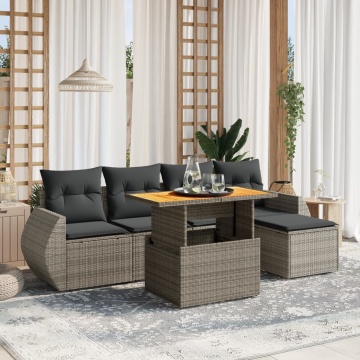 Set mobilier grădină cu perne, 6 piese, gri, poliratan - Img 1