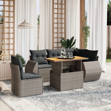 Set mobilier grădină cu perne, 6 piese, gri, poliratan - Img 1