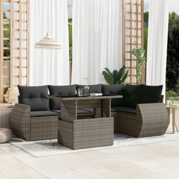 Set mobilier grădină cu perne, 6 piese, gri, poliratan - Img 1