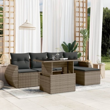 Set mobilier grădină cu perne, 6 piese, gri, poliratan - Img 1