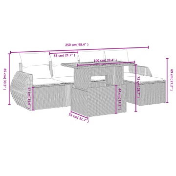 Set mobilier grădină cu perne, 6 piese, gri, poliratan - Img 4